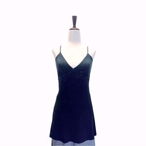 Express Women's Black Cotton Blend Cami w/ Black Beaded Embroidery, Size S